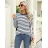 Zeagoo 3 Pack Long Sleeve Shirts for Women Casual Soft Crewneck Basic Tee Tops Fall Outfit Clothes(Stripe Navy+black+cream)