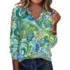 Zeagoo Blouse for Women Dressy Long Sleeve Button Down Shirts Business Casual Outfit Lightweight Solid/Printed Tops(Paisley Green Blue 2)