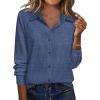 Zeagoo Blouse for Women Dressy Long Sleeve Button Down Shirts Business Casual Outfit Lightweight Solid/Printed Tops(Z Denim Blue)