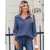 Zeagoo Blouse for Women Dressy Long Sleeve Button Down Shirts Business Casual Outfit Lightweight Solid/Printed Tops(Z Denim Blue)
