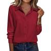 Zeagoo Blouse for Women Dressy Long Sleeve Button Down Shirts Business Casual Outfit Lightweight Solid/Printed Tops(Z Red)