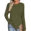 Zeagoo Fall Tops for Women Long Sleeve Shirts Casual Cotton Blouses 2025 Dressy Pleated Tunics(Army Green)