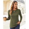 Zeagoo Fall Tops for Women Long Sleeve Shirts Casual Cotton Blouses 2025 Dressy Pleated Tunics(Army Green)