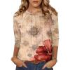 Zeagoo Fall Tops for Women Long Sleeve Shirts Casual Cotton Blouses 2025 Dressy Pleated Tunics(Beige Floral)