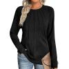Zeagoo Fall Tops for Women Long Sleeve Shirts Casual Cotton Blouses 2025 Dressy Pleated Tunics(Black)