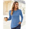 Zeagoo Fall Tops for Women Long Sleeve Shirts Casual Cotton Blouses 2025 Dressy Pleated Tunics(Blue)