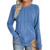 Zeagoo Fall Tops for Women Long Sleeve Shirts Casual Cotton Blouses 2025 Dressy Pleated Tunics(Blue)