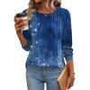 Zeagoo Fall Tops for Women Long Sleeve Shirts Casual Cotton Blouses 2025 Dressy Pleated Tunics(Blue Floral)