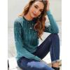 Zeagoo Fall Tops for Women Long Sleeve Shirts Casual Cotton Blouses 2025 Dressy Pleated Tunics(Blue Green)