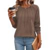 Zeagoo Fall Tops for Women Long Sleeve Shirts Casual Cotton Blouses 2025 Dressy Pleated Tunics(Brown)
