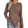 Zeagoo Fall Tops for Women Long Sleeve Shirts Casual Cotton Blouses 2025 Dressy Pleated Tunics(Brown)