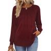 Zeagoo Fall Tops for Women Long Sleeve Shirts Casual Cotton Blouses 2025 Dressy Pleated Tunics(Burgundy)