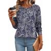 Zeagoo Fall Tops for Women Long Sleeve Shirts Casual Cotton Blouses 2025 Dressy Pleated Tunics(Chic Print 01)