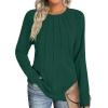 Zeagoo Fall Tops for Women Long Sleeve Shirts Casual Cotton Blouses 2025 Dressy Pleated Tunics(Deep Green)