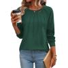Zeagoo Fall Tops for Women Long Sleeve Shirts Casual Cotton Blouses 2025 Dressy Pleated Tunics(Deep Green)