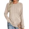 Zeagoo Fall Tops for Women Long Sleeve Shirts Casual Cotton Blouses 2025 Dressy Pleated Tunics(Light Khaki)