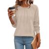 Zeagoo Fall Tops for Women Long Sleeve Shirts Casual Cotton Blouses 2025 Dressy Pleated Tunics(Light Khaki)