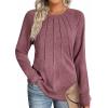 Zeagoo Fall Tops for Women Long Sleeve Shirts Casual Cotton Blouses 2025 Dressy Pleated Tunics(Mauve)