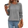 Zeagoo Fall Tops for Women Long Sleeve Shirts Casual Cotton Blouses 2025 Dressy Pleated Tunics(Mid-grey)