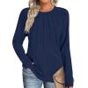 Zeagoo Fall Tops for Women Long Sleeve Shirts Casual Cotton Blouses 2025 Dressy Pleated Tunics(Navy)