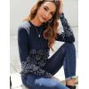 Zeagoo Fall Tops for Women Long Sleeve Shirts Casual Cotton Blouses 2025 Dressy Pleated Tunics(Navy Print)