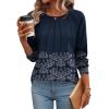 Zeagoo Fall Tops for Women Long Sleeve Shirts Casual Cotton Blouses 2025 Dressy Pleated Tunics(Navy Print)