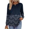 Zeagoo Fall Tops for Women Long Sleeve Shirts Casual Cotton Blouses 2025 Dressy Pleated Tunics(Navy Print)