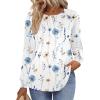Zeagoo Fall Tops for Women Long Sleeve Shirts Casual Cotton Blouses 2025 Dressy Pleated Tunics(White Floral)