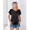 Zeagoo Satin Blouse for Women Business Casual Outfit Short Sleeve Tops Crewneck Tshirt Silk Shirt Summer Clothes(Black)