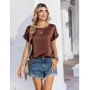 Zeagoo Satin Blouse for Women Business Casual Outfit Short Sleeve Tops Crewneck Tshirt Silk Shirt Summer Clothes(Brown)