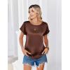 Zeagoo Satin Blouse for Women Business Casual Outfit Short Sleeve Tops Crewneck Tshirt Silk Shirt Summer Clothes(Brown)