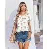 Zeagoo Satin Blouse for Women Business Casual Outfit Short Sleeve Tops Crewneck Tshirt Silk Shirt Summer Clothes(Floral Beige 1018)