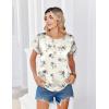 Zeagoo Satin Blouse for Women Business Casual Outfit Short Sleeve Tops Crewneck Tshirt Silk Shirt Summer Clothes(Floral Beige 1018)