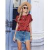 Zeagoo Satin Blouse for Women Business Casual Outfit Short Sleeve Tops Crewneck Tshirt Silk Shirt Summer Clothes(Floral Red 290)