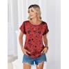 Zeagoo Satin Blouse for Women Business Casual Outfit Short Sleeve Tops Crewneck Tshirt Silk Shirt Summer Clothes(Floral Red 290)
