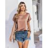 Zeagoo Satin Blouse for Women Business Casual Outfit Short Sleeve Tops Crewneck Tshirt Silk Shirt Summer Clothes(Light Khaki)