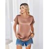 Zeagoo Satin Blouse for Women Business Casual Outfit Short Sleeve Tops Crewneck Tshirt Silk Shirt Summer Clothes(Light Khaki)