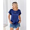 Zeagoo Satin Blouse for Women Business Casual Outfit Short Sleeve Tops Crewneck Tshirt Silk Shirt Summer Clothes(Navy Blue)