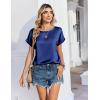 Zeagoo Satin Blouse for Women Business Casual Outfit Short Sleeve Tops Crewneck Tshirt Silk Shirt Summer Clothes(Navy Blue)