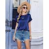 Zeagoo Satin Blouse for Women Business Casual Outfit Short Sleeve Tops Crewneck Tshirt Silk Shirt Summer Clothes(Navy Blue)