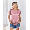Zeagoo Satin Blouse for Women Business Casual Outfit Short Sleeve Tops Crewneck Tshirt Silk Shirt Summer Clothes(Pink)