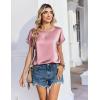 Zeagoo Satin Blouse for Women Business Casual Outfit Short Sleeve Tops Crewneck Tshirt Silk Shirt Summer Clothes(Pink)