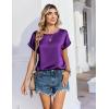 Zeagoo Satin Blouse for Women Business Casual Outfit Short Sleeve Tops Crewneck Tshirt Silk Shirt Summer Clothes(Purple)