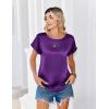Zeagoo Satin Blouse for Women Business Casual Outfit Short Sleeve Tops Crewneck Tshirt Silk Shirt Summer Clothes(Purple)