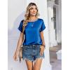 Zeagoo Satin Blouse for Women Business Casual Outfit Short Sleeve Tops Crewneck Tshirt Silk Shirt Summer Clothes(Royal Blue)