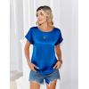 Zeagoo Satin Blouse for Women Business Casual Outfit Short Sleeve Tops Crewneck Tshirt Silk Shirt Summer Clothes(Royal Blue)