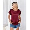 Zeagoo Satin Blouse for Women Business Casual Outfit Short Sleeve Tops Crewneck Tshirt Silk Shirt Summer Clothes(Wine Red)