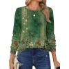 Zeagoo Tops for Women Dressy Crewneck Long Sleeve Shirts Lightweight Basic Tee Business Casual Outfits(Boho Green 839)
