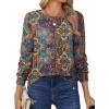 Zeagoo Tops for Women Dressy Crewneck Long Sleeve Shirts Lightweight Basic Tee Business Casual Outfits(Boho Multicolor 721)