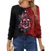 Zeagoo Tops for Women Dressy Crewneck Long Sleeve Shirts Lightweight Basic Tee Business Casual Outfits(Floral Red 309)